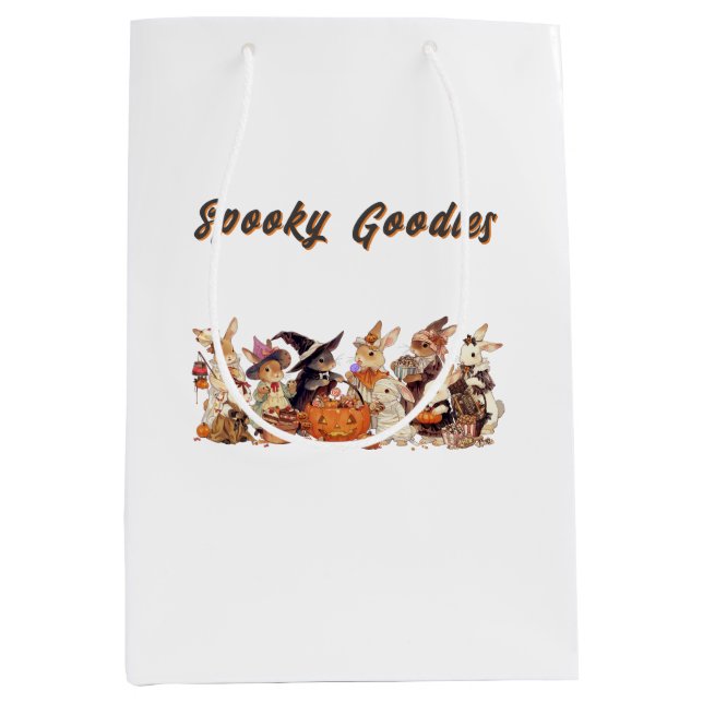 Custom Name Halloween Spooky Goodies Cute Bunny Medium Gift Bag (Front)