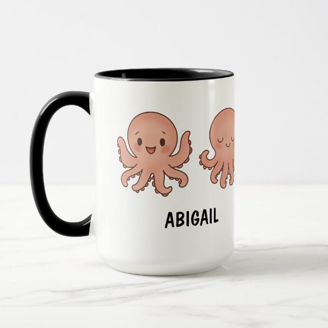 Custom Name Hand Drawn Cute Pink Octopus Coffee Mug (Left)