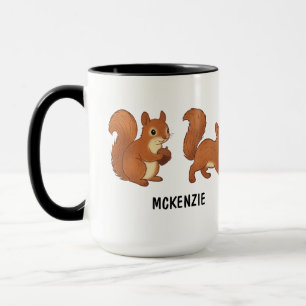 Custom Name Hand Drawn Cute Squirrels Coffee Mug