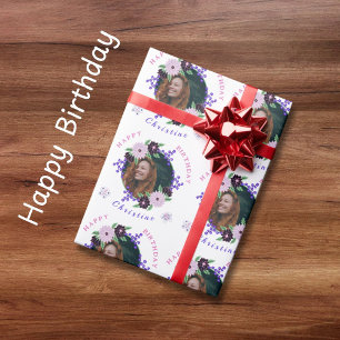 Custom Name Hand Drawn Dahlia Floral Wreath Wrapping Paper