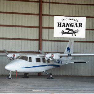 Custom Name Hangar Aeroplane Pilot Aviation Simple Banner