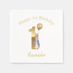 Custom Name Happy 1st birthday Peter gold balloon Napkin