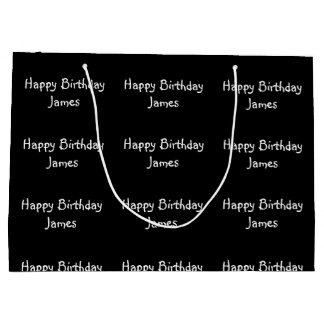 Custom Name Happy Birthday Black Large Gift Bag