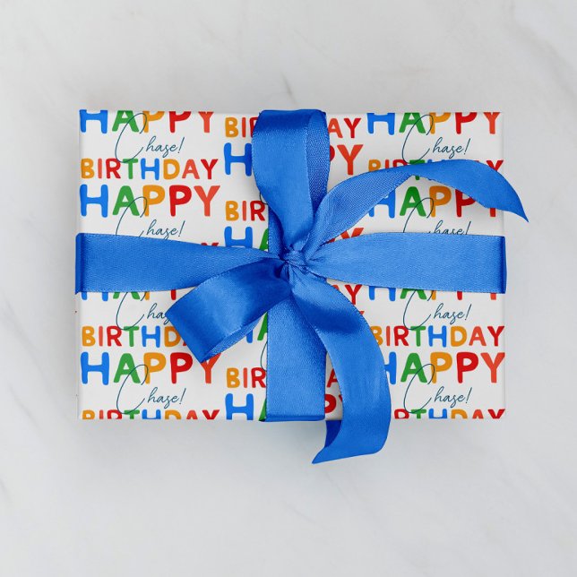Custom Name Happy Birthday Boy Wrapping Paper (custom name wrapping paper)