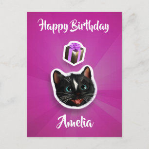 Custom Name Happy Birthday Cat Postcard