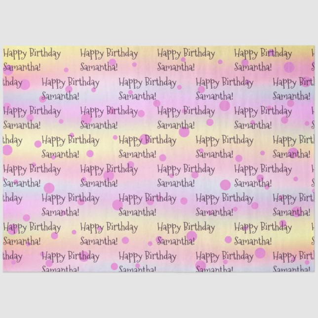 Custom Name Happy Birthday Colourful  Tissue Paper (Front)
