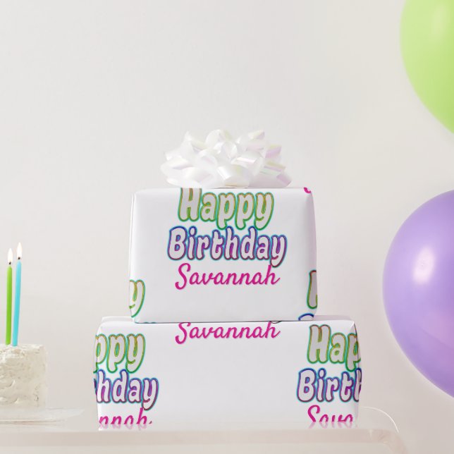 Custom Name Happy Birthday Colourful  Wrapping Paper (Party Gifts)
