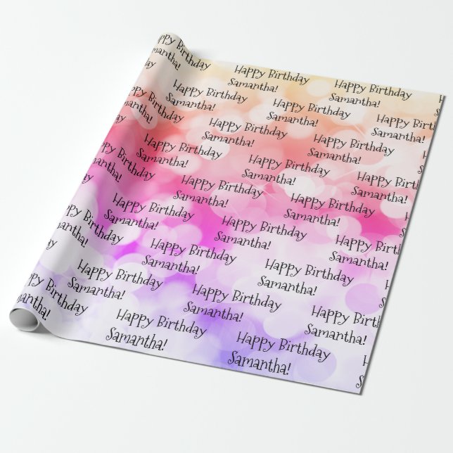 Custom Name Happy Birthday Fun Colourful Bright Wrapping Paper (Unrolled)