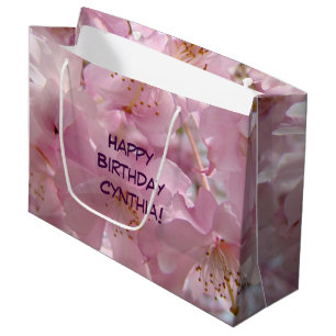 Custom Name Happy Birthday gift Bags Pink Blossoms