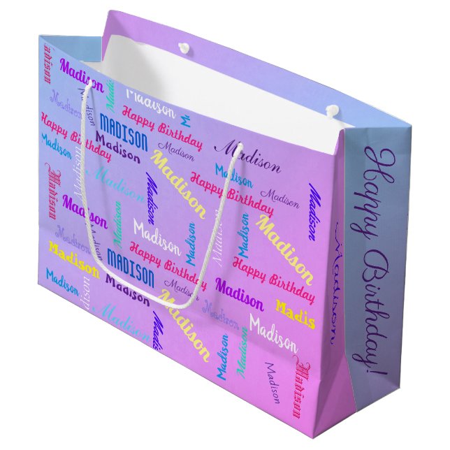 Custom NAME Happy Birthday Girl's Pastel Large Gift Bag (Front Angled)