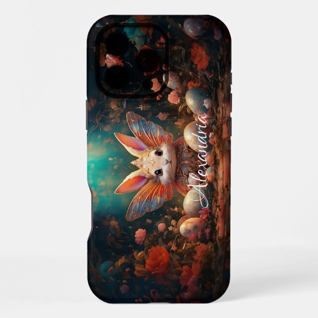Custom Name Happy Easter Bunny with Easter eggs iPhone Case (Back)