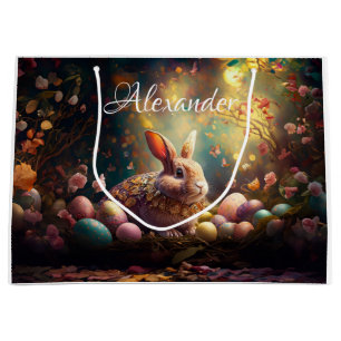 Custom Name Happy Easter Bunny with Easter eggs Large Gift Bag