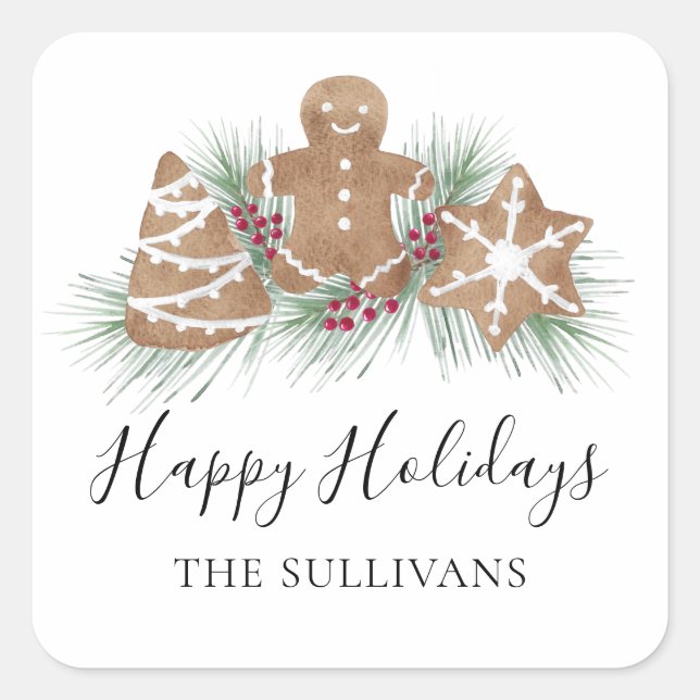 Custom Name Happy Holidays Cookies Square Sticker (Front)