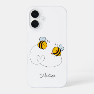 Custom Name Happy Love Bees iPhone 16 Case