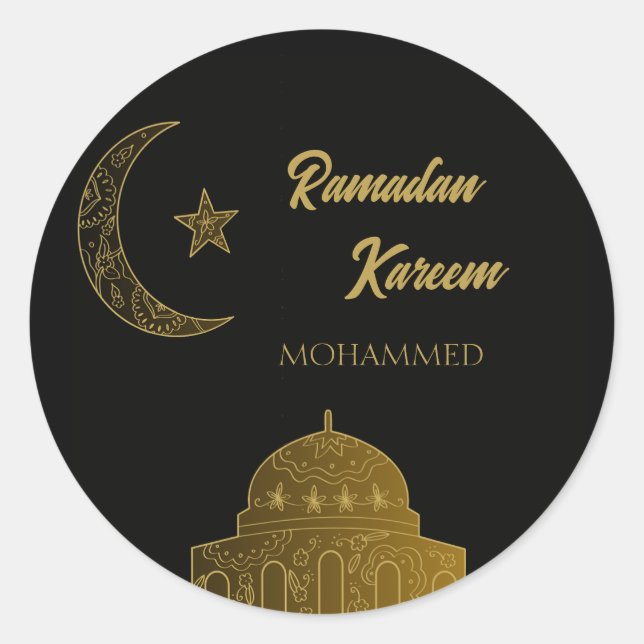 Custom name Happy Ramadan Kareem 2025 Classic Round Sticker (Front)