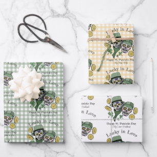 Custom Name Happy St Patricks Day Sugar Skull Wrapping Paper Sheet