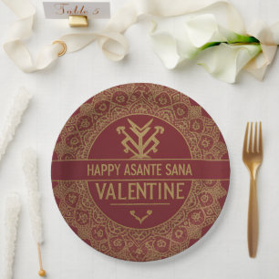 Custom Name Happy Valentine's Day: Red & Gold Lux  Paper Plate