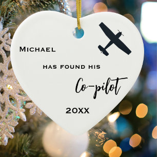Custom name has Found his Co-Pilot Aeroplane Photo Ceramic Tree Decoration