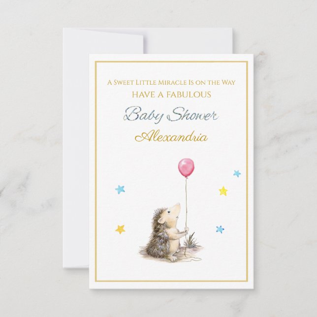 Custom Name Hedgehog with a balloon Baby Shower (Front)