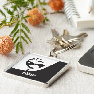 Custom Name Hello Black and White Golf Key Ring