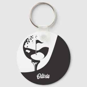 Custom Name Hello Black and White Golf Key Ring
