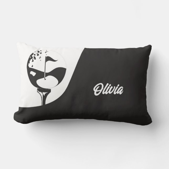 Custom Name Hello Black and White Golf  Lumbar Cushion (Front)