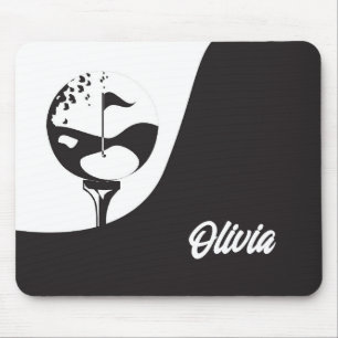 Custom Name Hello Black and White Golf Mouse Pad