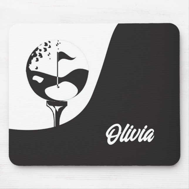 Custom Name Hello Black and White Golf  Mouse Pad (Front)