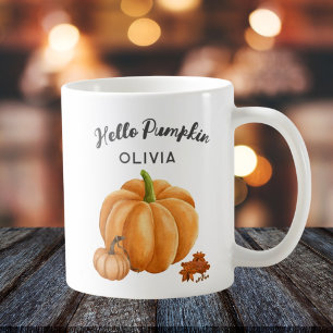 Custom Name Hello Pumpkin Spice Cozy Fall Coffee Mug
