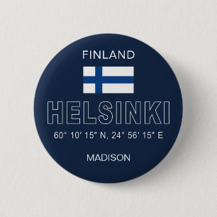 Custom Name Helsinki Coordinates 6 Cm Round Badge
