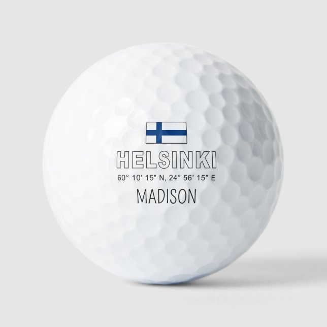Custom Name Helsinki Coordinates Golf Balls (Front)