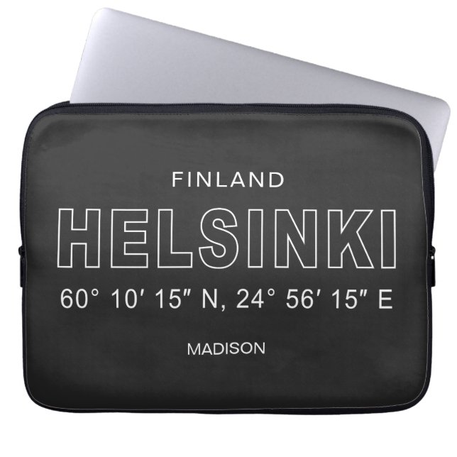 Custom Name Helsinki Coordinates Laptop Sleeve (Front)