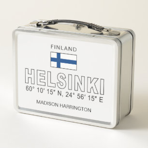 Custom Name Helsinki Coordinates Metal Lunch Box