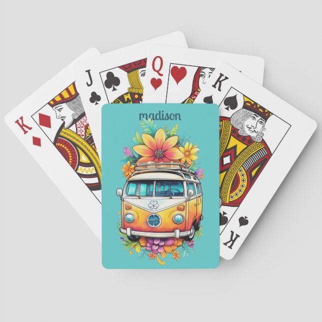 Custom Name Hippie Van Playing Cards (Back)