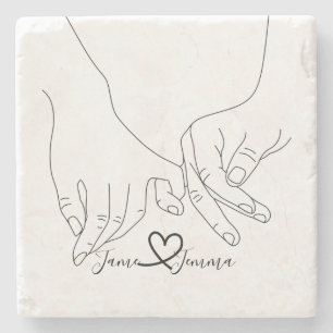 Custom name Holding hand line Stone Coaster