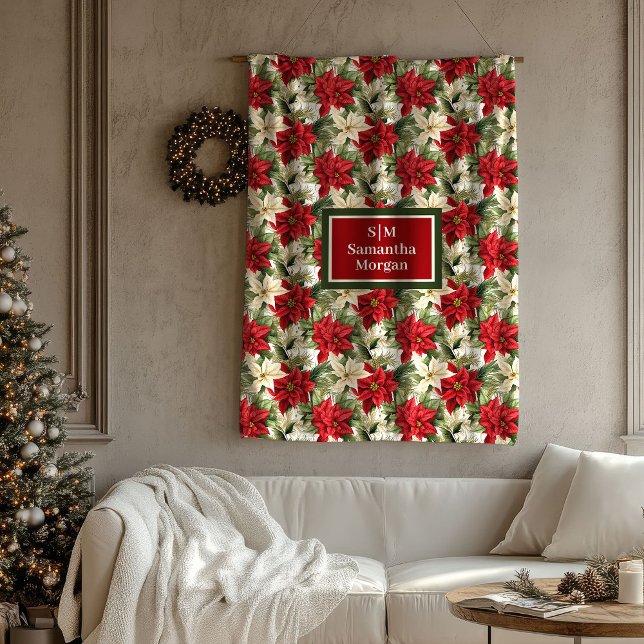 Custom Name Holiday Blanket Chic Poinsettia Style (Custom Name Holiday Blanket Chic Poinsettia Style)