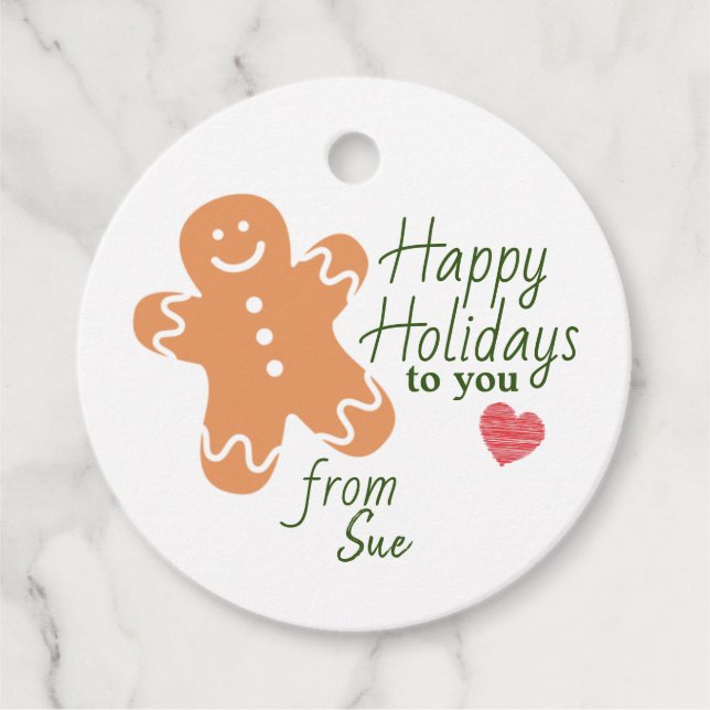 Custom Name Holiday Gingerbread Favour Tags (Front)