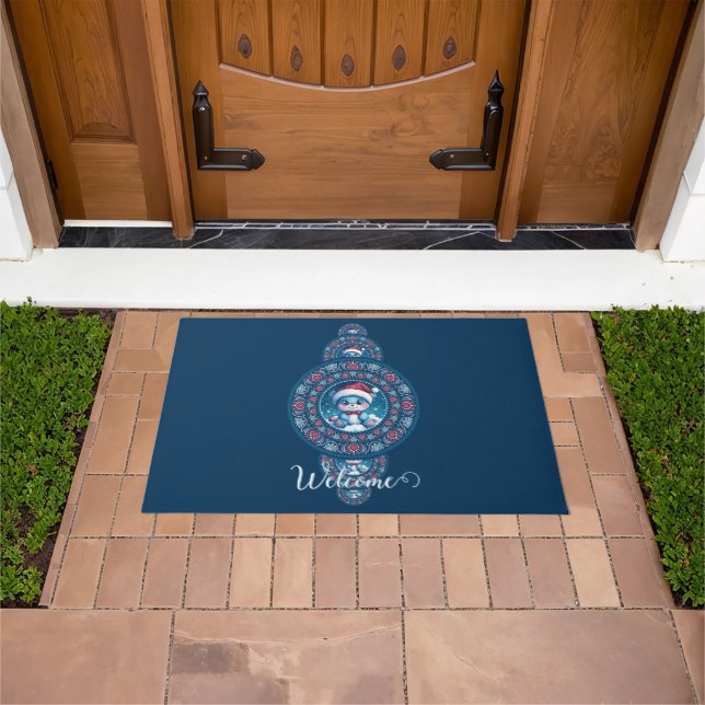 Custom Name Holiday Kawaii Bear Ornamental Mandala Doormat (Outdoor)