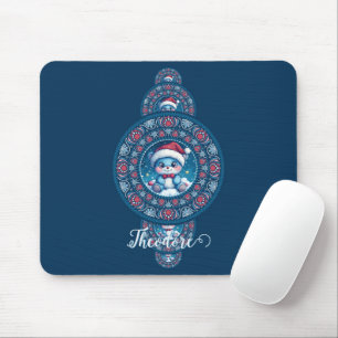 Custom Name Holiday Kawaii Bear Ornamental Mandala Mouse Pad