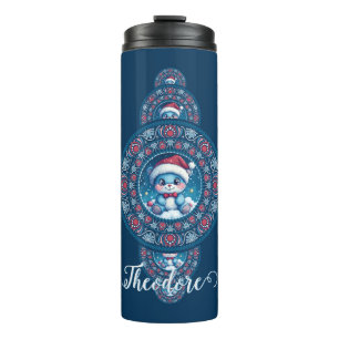 Custom Name Holiday Kawaii Bear Ornamental Mandala Thermal Tumbler