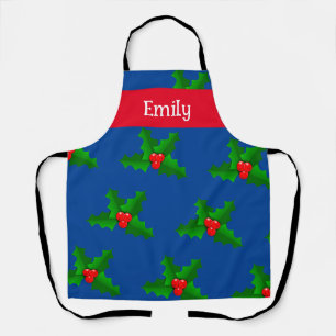 Custom Name Holly Leaves Christmas Apron 