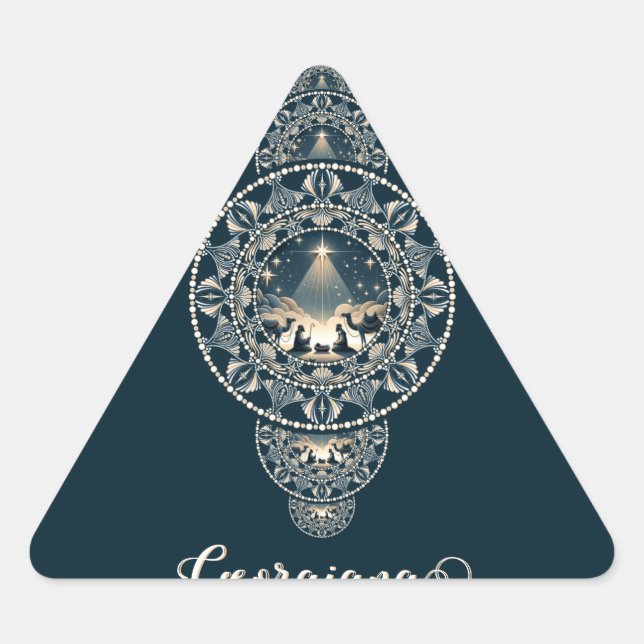 Custom Name Holy Star of Wonder Ornamental Mandala Triangle Sticker (Front)
