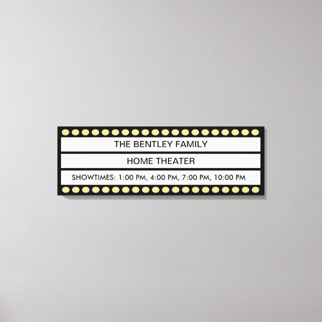 Custom Name Home Movie Theatre Marquee Personal Canvas Print (Front)