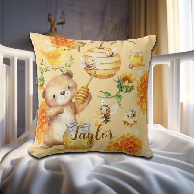 Custom Name Honey Bear Bees Cushion (Creator Uploaded)