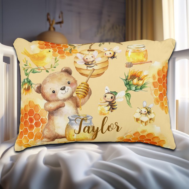 Custom Name Honey Bear Bees Decorative Cushion (Creator Uploaded)