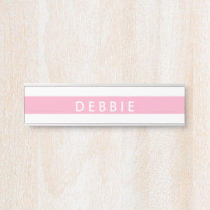 Custom name horizontal stripes pink & white door sign