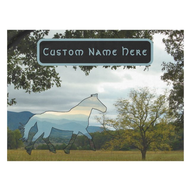 Custom Name Horse Silhouette Mountains Field Tablecloth (Front (Horizontal))