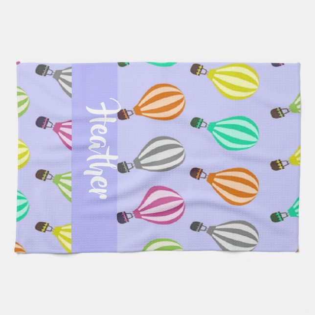 Custom name hot air balloon blue tea towel (Horizontal)