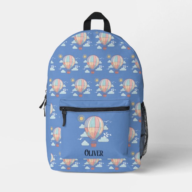 Custom Name Hot Air Balloons Kawaii Illustration Printed Backpack (Front)