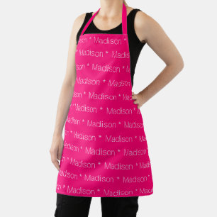 Custom name hot pink fuchsia text pattern apron